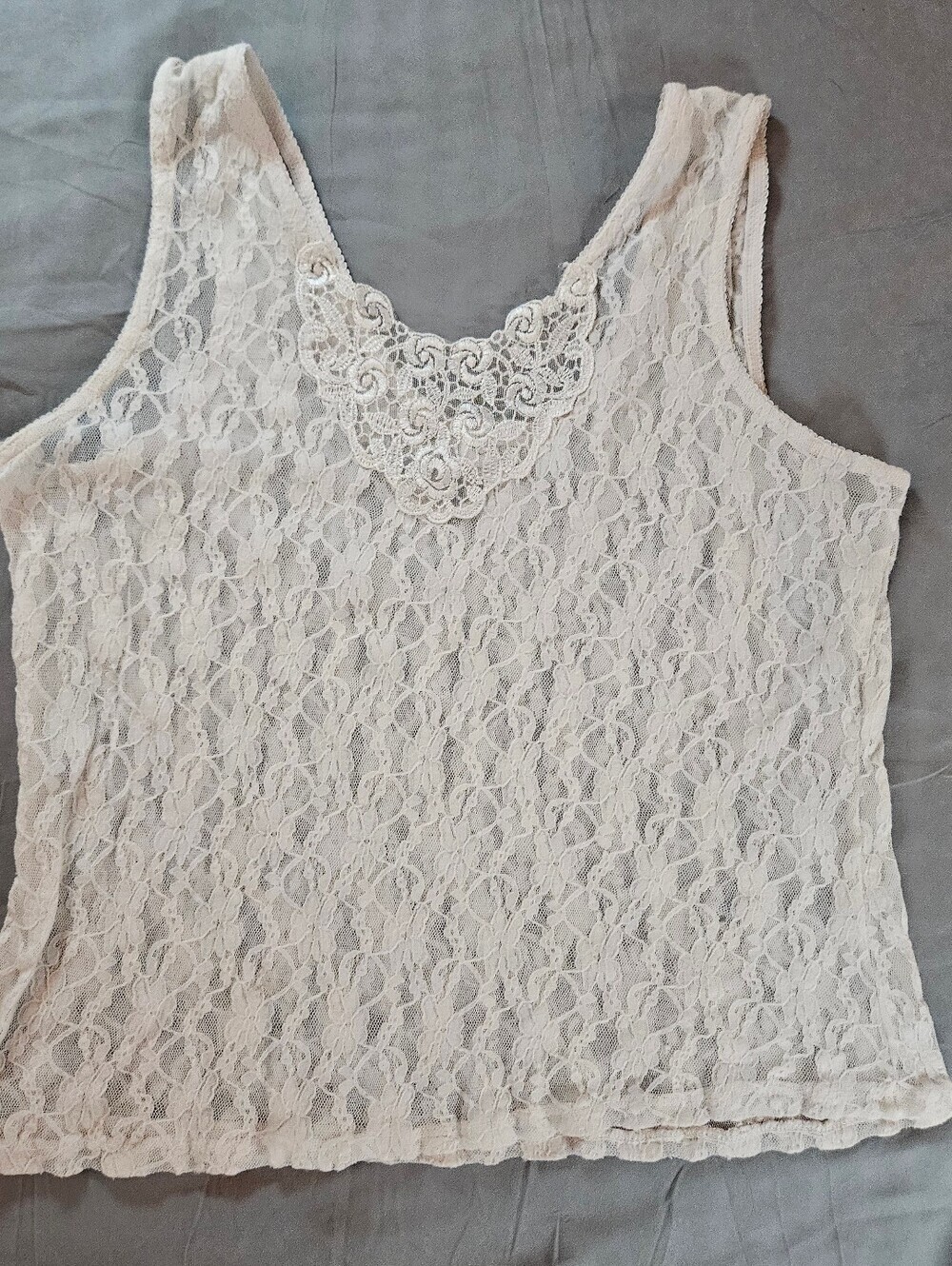 Cinema Etoile Womens White Sleeveless Sheer Lace Detail V-neck Tank Top Size 1X